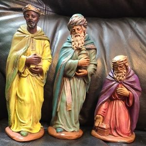 3 Three Wisemen Nativity Figures Chalkware Manger Creche Vintage